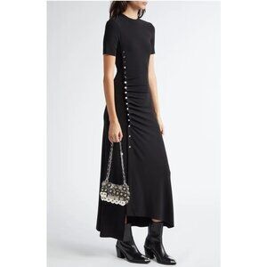 Paco Rabanne Gathered Jersey Maxi Dress / Size 42  / US 10 / Black Embellished